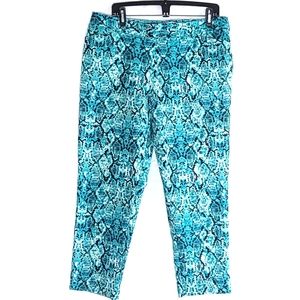 Liz Claiborne Snake Skin Print Teal Ankle Pants 14